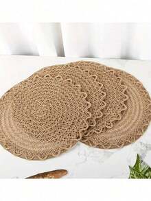 Linen Woven Placemats Kitchen Decorative Round Table Mats For Holiday Parties, Birthday Parties, Rustic Outdoor Table Decorative Mats Bohemian Style Placemats Suitable For All Seasons 1/4/6/12 Pieces (Outer Edge Pattern)-ASDQF - Maroon 1PCS - View 2