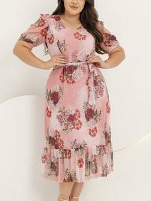 Women's Plus Size Evangelical Printed Tulle Midi Dress - Coral Pink - View 9