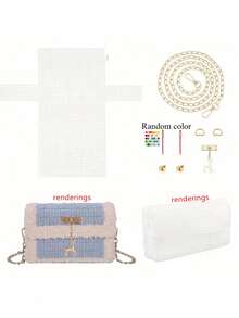 1 Set DIY Crochet Bag Making Kit, Includes Plastic Mesh Fabric, Crochet Hook, Metal Clasp And Crossbody Chain, Light Gold Color - Multicolor - View 9