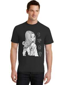 Comfortable Summer Junjis Itos Anime Prints Women's Clothing Aesthetic Aesthetic Clothes Graphic T Shirts Vintage Clothes Kawaii Personality Y2K Top - 黑色 - 查看 1