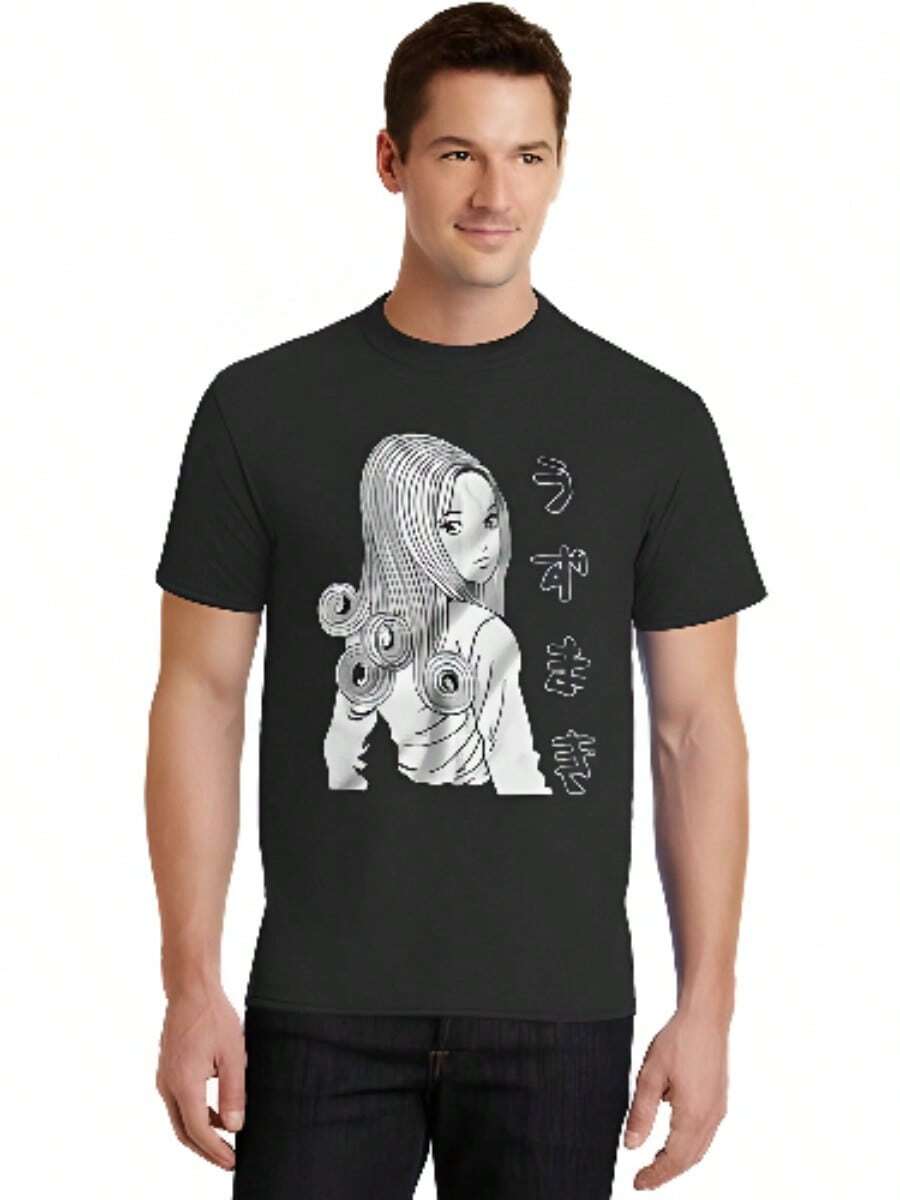 Comfortable Summer Junjis Itos Anime Prints Women's Clothing Aesthetic Aesthetic Clothes Graphic T Shirts Vintage Clothes Kawaii Personality Y2K Top - 黑色 - 查看 1