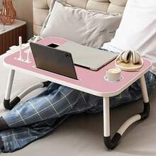 Portable Foldable Laptop Bed Desk With USB Charging Ports, Storage Drawer And Cup Holder, Stable And Durable Lap Table Tray For Bed, Sofa Or Floor-Perfect For Eating, Reading, Writing And Working - 粉色 - 查看 8