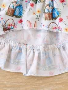 复活节猫狗卡通兔子印花短袖宠物连衣裙 - 杏色 - 查看 7