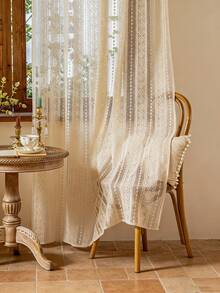 2片波西米亚风薄纱窗帘，法式奶油色蕾丝窗帘，美式农舍风格窗帘，适用于客厅、阳台、卧室 - 米色 - 查看 5