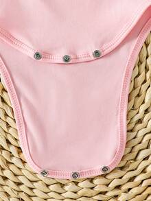 Baby Girl Slogan Graphic Round Neck Short Sleeve Casual Romper - Pink - View 7