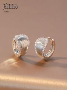 Hihho 1 Pair Fashionable Exquisite Zirconia Rimmed Striped Teardrop Earrings, Versatile Jewelry Accessory For Women, Suitable For Work, Commute, Shopping Outfit - Earrings - View 8