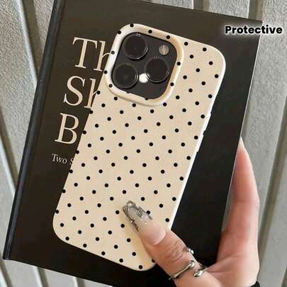 1pc Black Polka Dot UV Printed Pattern Design Phone Case, Compatible With Iphone, TPU Protective Phone Case, Fashionable Protective Cover, Suitable As A Gift Item, Creative Pattern Phone Case Birthday Christmas Halloween Gift For Boyfriend, Father, Mother, Family, Friends