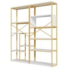 Modern Minimalist Style Shelf Measuring 160 X 29.5 X 180 Cm, Made Of Steel Tubes And MDF, Stable Rectangular Structure, Gold And White Colour, Easy To Assemble And Clean. - White 1pc - View 7