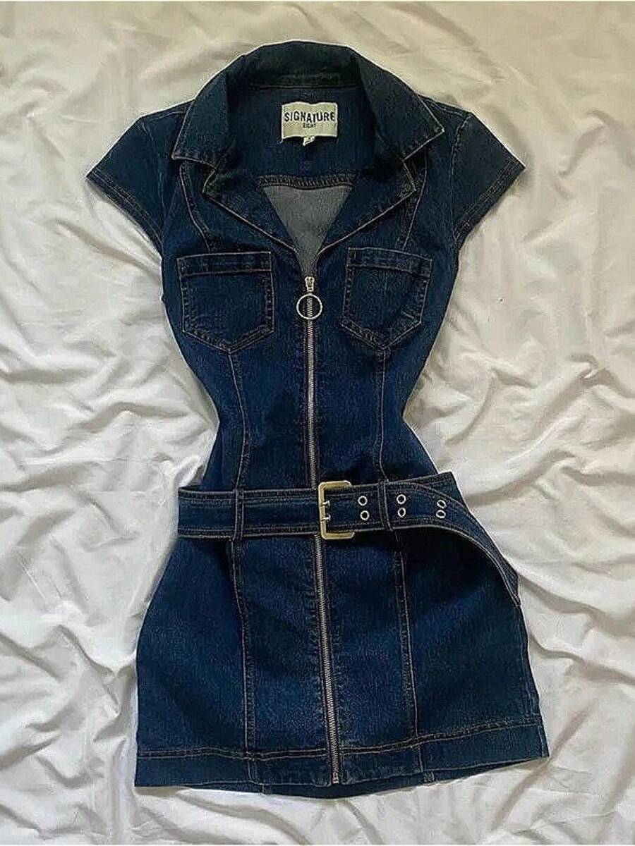 Women's Spring And Summer New Style Spicy Girl Retro Sleeveless Denim Dress, Niche Design, Waist-Cinching, Slim-Fitting Denim Skirt - 藍色 - 查看 1