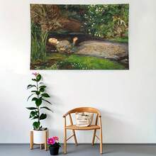 约翰·埃弗里特·米莱斯 (John Everett Millais) 的《奥菲莉娅》画作（1 件） - 复古花卉莎士比亚悲剧挂毯，文学装饰，适用于客厅、卧室、宿舍 - 无需用电的家居装饰横幅，戏剧性家居装饰，精细艺术品，自然主题装饰，精致设计，艺术墙饰 - 彩色 - 查看 1