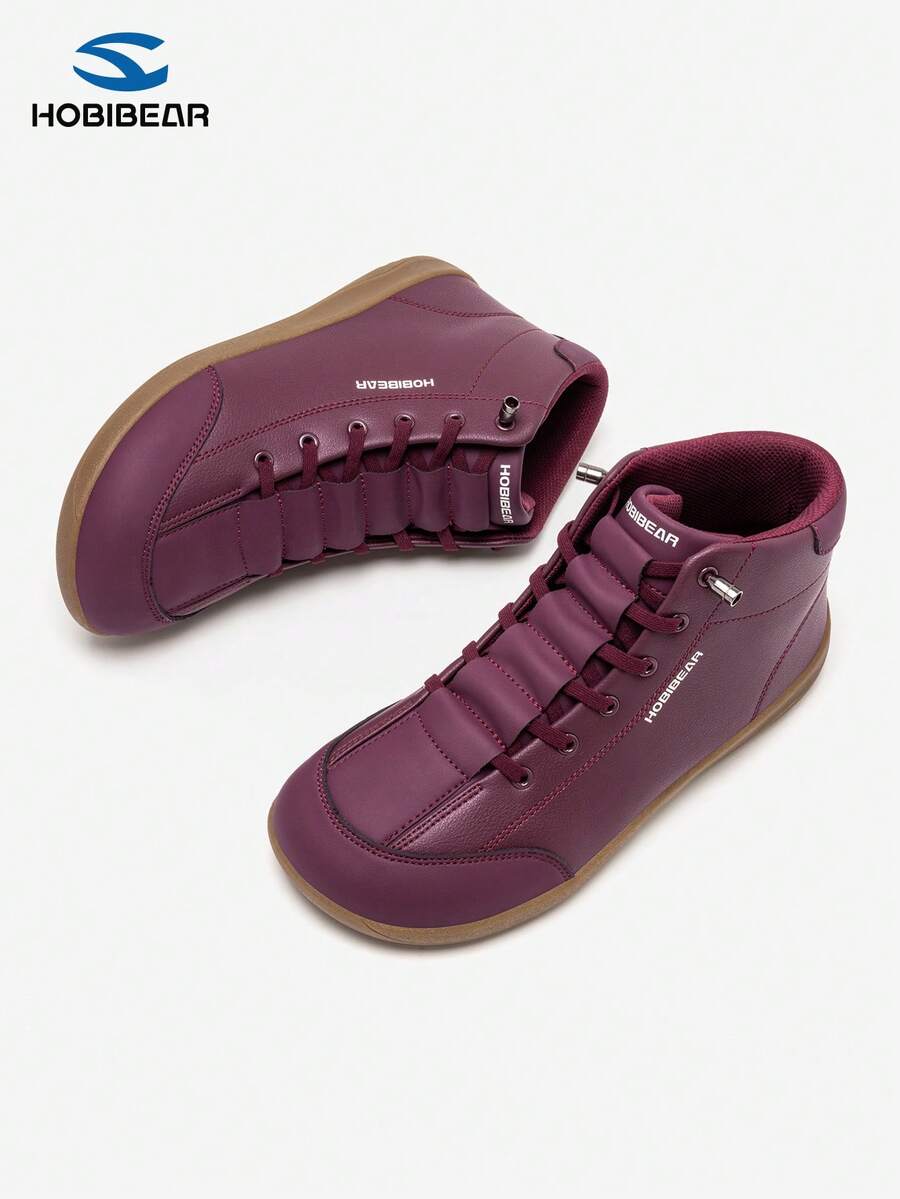 一双男女通用踝靴，柔软橡胶鞋底，宽楦设计，舒适透气，适合秋冬季户外活动、徒步旅行及休闲穿着。 - 酒紅色 - 查看 1