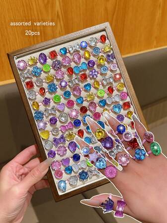 20pcs Colorful Sweet Style Open Rings, Fashion Jewelry Accessories