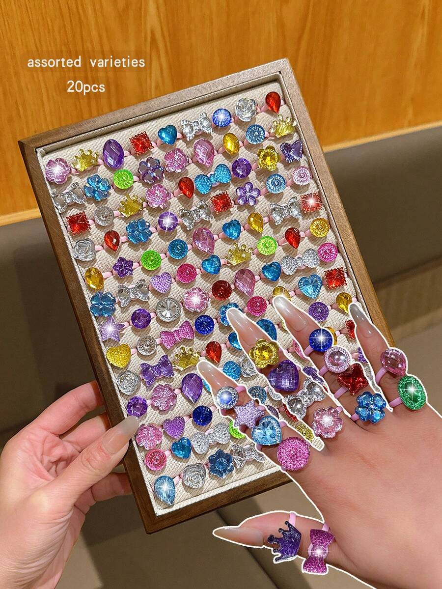 20pcs Colorful Sweet Style Open Rings, Fashion Jewelry Accessories - Multicolor - View 1