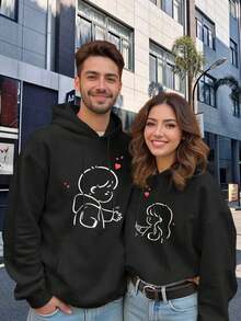 2026 Couple Hoodies, Thick And Warm, Must-Have Matching Set For Autumn And Winter, Cartoon Love Design, Everyday Gift For Him And Her, Holiday Gift, Unisex Outfit CP - 男人 - 查看 1