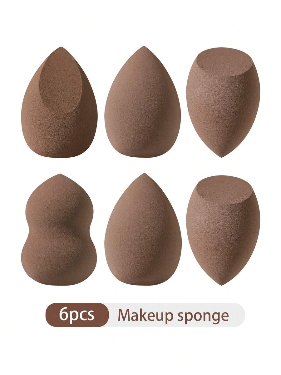 6个多功能化妆海绵，蛋形和葫芦形，不含乳胶，适用于面部/遮瑕/定妆粉，可水洗可重复使用，柔软化妆工具 - 彩色 - 查看 1