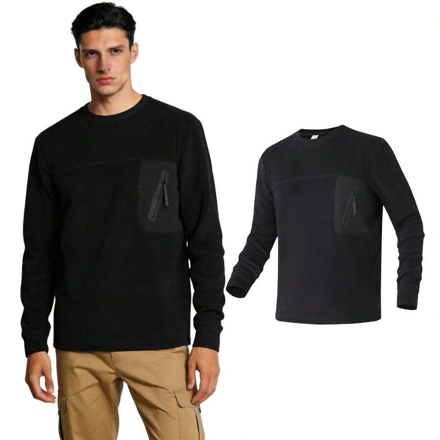 Mubberry Mens Double Side Fleece Jacket Pullover Pockets Warm Sweatshirt Winter Jacket Thermal - 黑色 - 查看 1