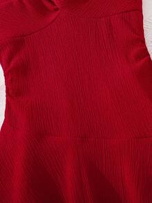 Left Mama 女童优雅红色蝴蝶结吊带连衣裙，适合夏季参加派对和度假 - 紅色 - 查看 5