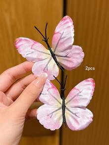 2pcs Pink Butterfly Hair Clips, Suitable For Everyday Use - Multicolor - View 3