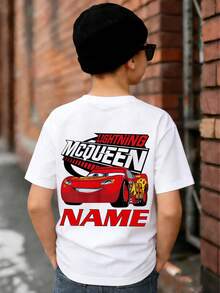 Disney Lightning McQueen Boys' Printed T-Shirt - Personalizable Name Top For Kids 2-14 Years Old, Durable All-Season Shirt, Express Delivery - trắng - Xem 1
