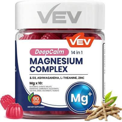 VEV Magnesium Complex DeepCalm 14-In-1 Gummies – With Ashwagandha, L-Theanine, Vitamin D3 & Zinc – Magnesium Complex For Women And Men – No Added Sugar Vegan Magnesium Glycinate – 90 Gummies