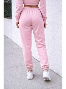 Women's Comfortable Jogger Sweatpants For Winter, Plain - 粉色 - 查看 2