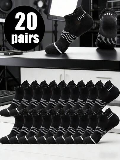 20/10/5/1 pares de calcetines de tripulación con estampado de rayas para hombres - que absorben la humedad, ligeros y cómodos, de estilo casual adecuados para todas las estaciones