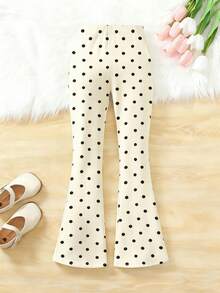 女童宽松休闲裤，撞色波点设计，百搭日常穿搭，复古街头风 - 杏色 - 查看 4