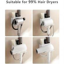 Hair Dryer Holder Adhesive With Comb Storage Holder, Wall Mounted Blow Dryer Organizer, No Drilling Hair Dryer Station With Plug & Cord Organizer For Bedroom Bathroom - White - Style 2 - View 7