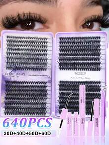 640PCS(30D+40D+50D+60D) DIY Eyelash Extension Kit - Includes False Lashes, Glue, Remover, Tweezers & Brush, Professional & Beginner Friendly, Easy Home Use,Eyelash Starter Kit For Beginners: All-In-One Set With Lashes, Adhesive, Remover & Tools To Apply Easily At Home Like A Pro,Professional Eyelash Extension Kit For Home Use - Multicolor - View 1