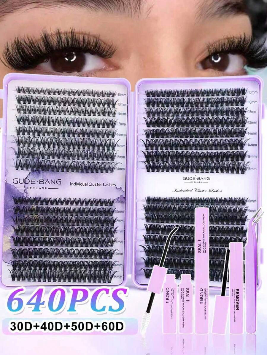 640PCS(30D+40D+50D+60D) DIY Eyelash Extension Kit - Includes False Lashes, Glue, Remover, Tweezers & Brush, Professional & Beginner Friendly, Easy Home Use,Eyelash Starter Kit For Beginners: All-In-One Set With Lashes, Adhesive, Remover & Tools To Apply Easily At Home Like A Pro,Professional Eyelash Extension Kit For Home Use - Multicolor - View 1
