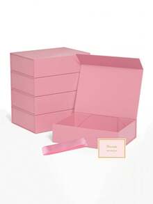 大号粉色礼盒，带磁扣、丝带和贺卡，可折叠包装，适合母亲节、圣诞节、生日、婚礼等各种场合，粉色带盖礼盒，伴娘邀请礼盒，大号礼盒，礼物，生日 - 粉色 - 查看 1