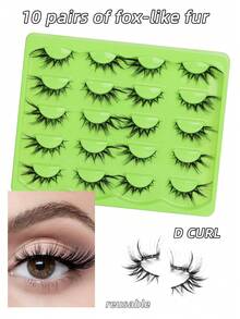 10对狐狸形斜角仿貂毛浓密睫毛，加长飞扬睫毛嫁接工具，合成假睫毛 - 黑色 - 查看 7