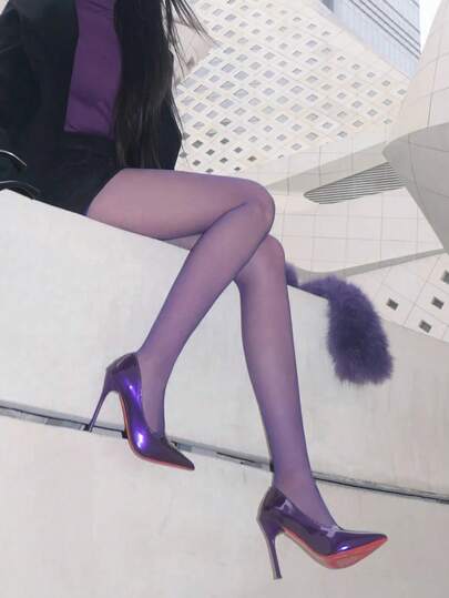 1 Pair Women's Versatile Purple Nylon Pantyhose - Essential Solid Color Tights, Suitable For Daily Wear, Dates And Various Occasions