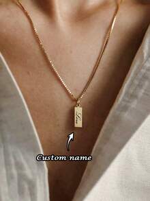 1 Stück quadratischer Namensschild Halskette mit Gravur, hochwertige Box Halskette, individuell anpassbarer Name oder Text, individuelle Halskette, Damen Halskette, individuelle Mode-Schmuckstücke, anpassbare Artikel, Namenskette, indivAnfangsbuchstabe Initial-Anhänger Halskette, individuelles Weihnachtsgeschenk, Halloween Schmuck, Geburtstagsgeschenk, Jahrestags-Geschenk, geeignet für Familie, personalisierter Schmuck für Liebende - Verschiedenfarbig - Übersicht 2