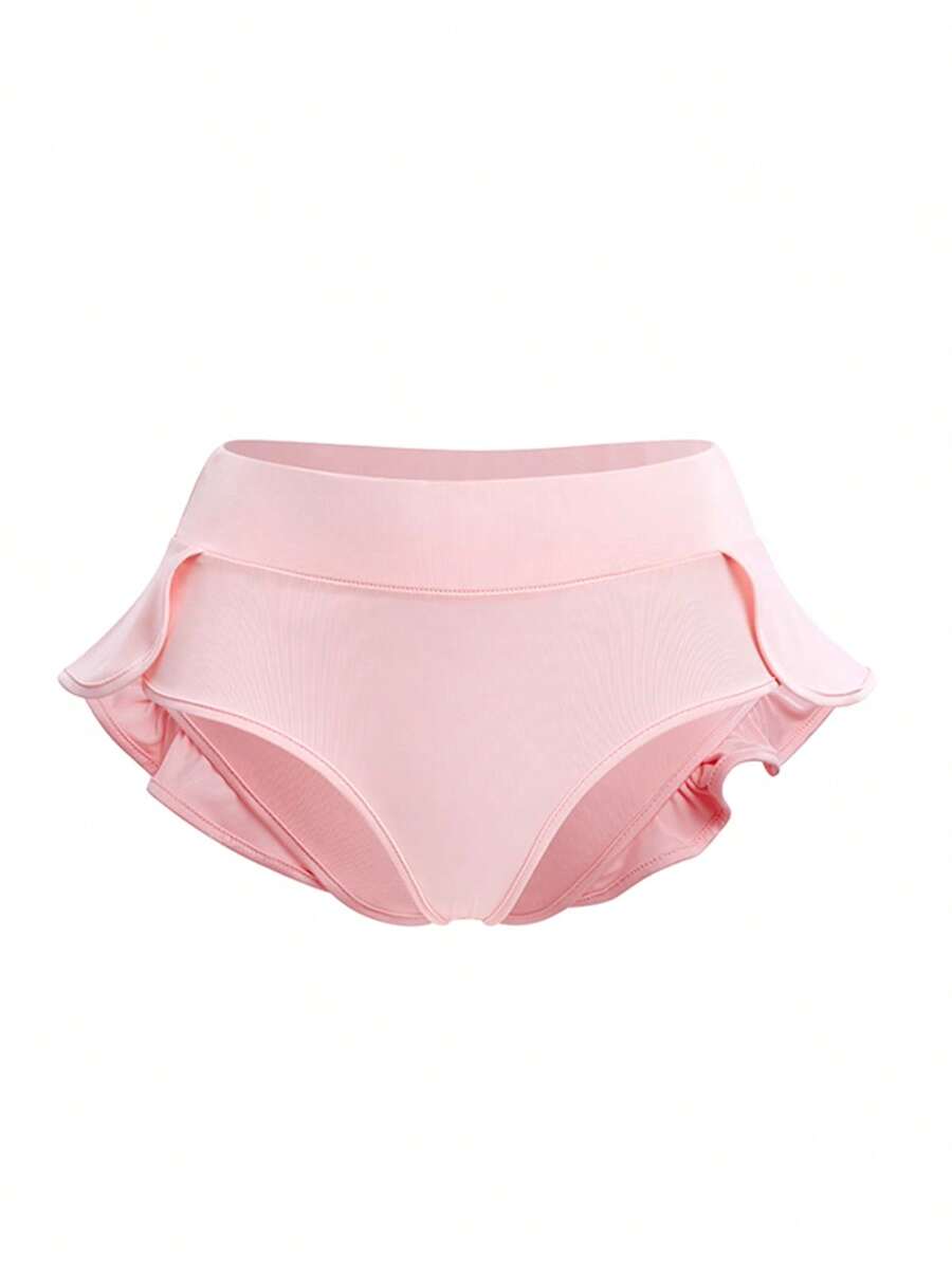 Women's High Waist Wide Waistband Ruffle Yoga Shorts Gym Workout Rave Booty Dance Mini Hot Pants Bottoms Active Skirted Panties - 粉色 - 查看 1