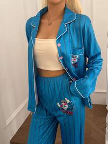 Disney Stitch Print Pajama Set - Multicolor - View 5