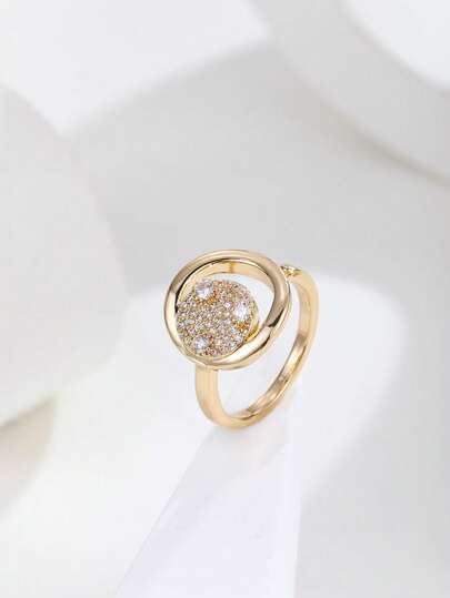 1枚几何锆石镶嵌戒指，复古奢华百搭开口戒指，女士款