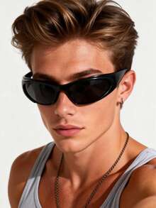 1pc Men's Plastic Geometric Criss-Cross Punk Style Techno Fashion Glasses, Suitable For Cycling, Summer Party, Street Photography And Other Occasions - Multicolor - View 2