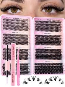 MEM 544/760/632/640pcs Eyelash Extension Kit, DIY Eyelash Extension Set, Individual Lash Clusters, D-Curl Eyelash Extension Kit, Includes Glue, Sealant And Eyelash Extension Tools, Suitable For Daily Use, Travel, Beginners, Weddings, Dates, Parties, Festivals, Also Great For Christmas/Halloween/Gifts - 黑色 - 查看 16
