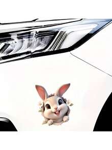 1pc Easter Bunny Sticker, White 3D Rabbit Hole Sticker, Easter Cartoon Wall Decal For Car/Laptop/Luggage/Toilet Lid, Cute Animal Creative Waterproof Decal - Multicolor - View 7