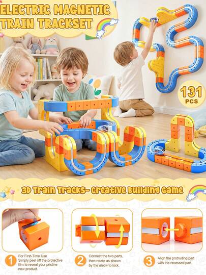 儿童电动火车套装，67/83/131/160块3D DIY轨道搭建套件，包含火车和交通标志，STEM汽车玩具套装，适合3-8岁男孩女孩，生日礼物，托马斯和朋友火车，蒙特梭利玩具，火车，汽车，积木套装，圣诞礼物，男友礼物，积木，情人节礼物，男孩玩具，儿童玩具，恐龙