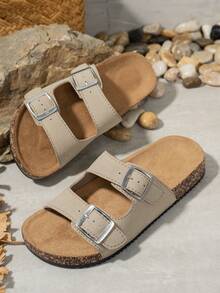 New Women's Fashion Casual Outdoor Beach Double Buckle Slip-On Comfortable Flat Sandals - Khaki - View 4