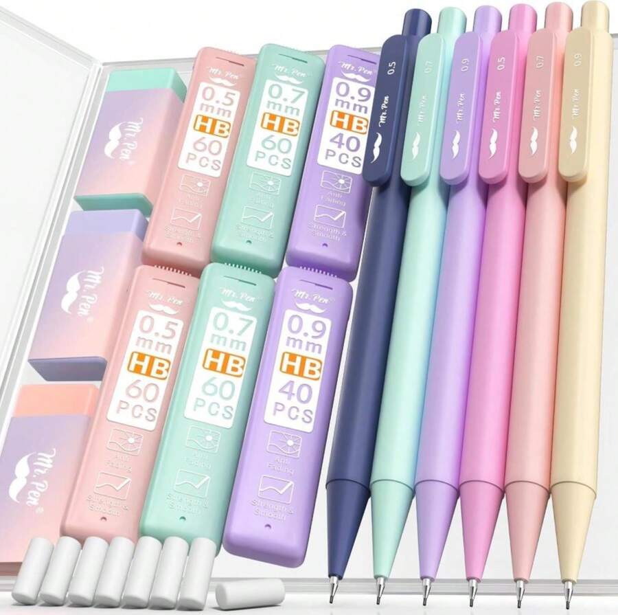 Mr Pen- Pastel Mechanical Pencil Set With Lead Refills &Amp; Erasers, 6 Pack, 3 Sizes, 05 07 &Amp; 09mm, Aesthetic Mechanical Pencils Set, Pastel Mechanical Pencils - Trắng - Xem 1