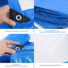 Membrana Impermeable Reforzada de Alta Resistencia, Resistente a la Lluvia Azul, 16 Milésimas de un Pulgada, Recubrimiento de Doble Cara, Protección UV, Resistencia al Desgarro y Bordes con Doble Refuerzo. Adecuada para Techos, Patios, Piscinas, Barcos y Cubiertas de Vehículos. Versátil para Uso en Exteriores, Esencial para Camping y Autocaravanas. - 3 x 4 metros - Ver 3