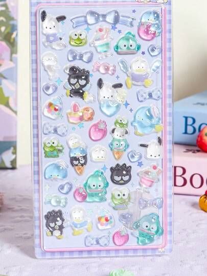 1 Adorable 3D Pattern Decorative Sticker Toy, Anime Cartoon Japanese-Style Stationery Stickers, Self-Adhesive Cute Kitten Design, Reusable Waterproof Stickers DIY Embossed Crystal Phone Stickers For Girls, Snowflake Glitter Transparent Decals For DIY Decor (Color May Vary Randomly)