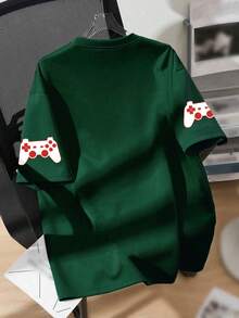 1pc Boys' Funny Game Themed Short Sleeve T-Shirt, Loose Fit, Soft Fabric, Suitable For Spring/Summer Casual & School Wear - Dark Green - View 2