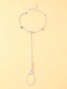 1 قطعة خاتم إصبع فريد على شكل فراشة مع سلسلة اليد، زخرفة من الراين الرقيقة، إكسسوار موضة للحفلات والزفاف - سوار هندسي - مشاهدة 3