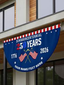 1pc Custom Half-Circle National Flag, Personalized 250th Anniversary Independence Day Porch Banner, Custom Text, Half-Century Celebration Patriotic Outdoor Decor, YQQ American Pleated Half-Circle Flag, 3 X 1.5 Feet, American Patriotic Flag, Suitable For Garden Decor, Indoor/Outdoor Decor, Mother's Day, Father's Day, Easter, Valentine's Day, Christmas, Independence Day, Wedding, Halloween - Multicolor - View 4