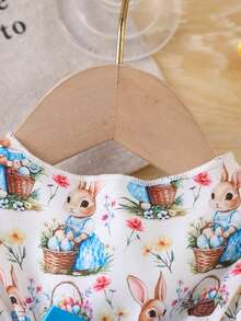复活节猫狗卡通兔子印花短袖宠物连衣裙 - 杏色 - 查看 4