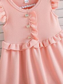 Toddler Girls' Elegant Ruffle Trim Sweet Casual Dress - Pink - View 5